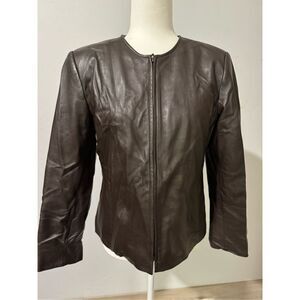 Talbots vintage brown 100% leather zipper front 8